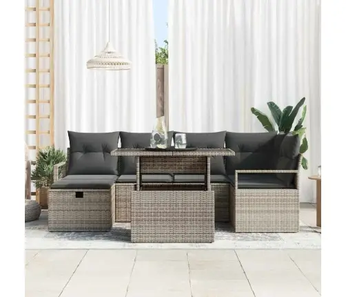 Dārza Dīvānu Komplekts 7 Pcs Pelēka Poliūtu Rotangpalma Vidaxl