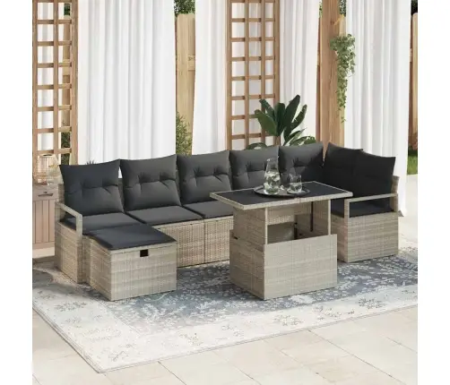 Dārza Dīvānu Komplekts 8 Pcs Gaiši Pelēka Poliūtu Rotangpalma Vidaxl