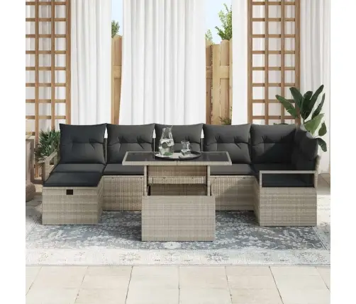 Dārza Dīvānu Komplekts 8 Pcs Gaiši Pelēka Poliūtu Rotangpalma Vidaxl