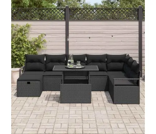 Dārza Dīvānu Komplekts 9 Pcs Melna Poliūtu Rotangpalma Vidaxl