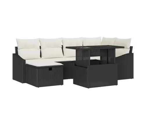 Sodo Sofų Rinkinys Su Pagalve 7 Pcs Juoda Poli Ratanas