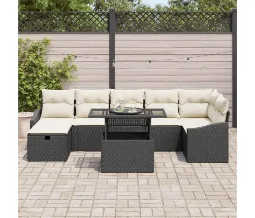 8 Daļu Dārza Dīvānu Komplekts Ar Spilveniem Melns Poli Rotangpalma Vidaxl