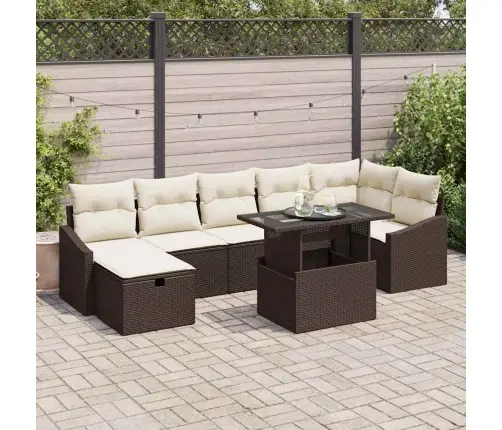 8 Gabalu Dārza Dīvānu Komplekts Ar Spilveniem Brūna Poli Rotangpalma Vidaxl