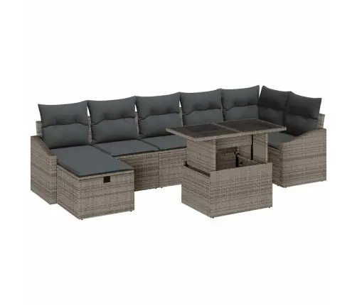 8 Priekšmetu Dārza Dīvānu Komplekts Ar Spilveniem Pelēkā Poli Rotangpalmas Vidaxl