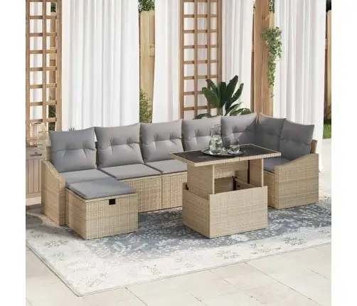 8 Gabalu Dārza Dīvānu Komplekts Ar Spilveniem Bēšā Poli Rattan Vidaxl