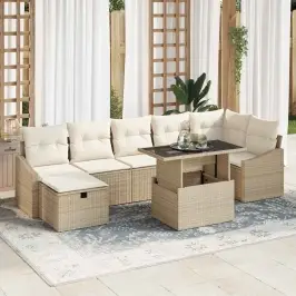 Dārza Dīvānu Komplekts 8 Pcs Bēša Poliūtu Rotangpalma Vidaxl