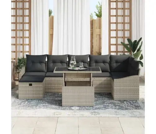 8 Daļu Dārza Dīvānu Komplekts Ar Spilveniem Gaismas Pelēkā Poli Rotangpalma Vidaxl