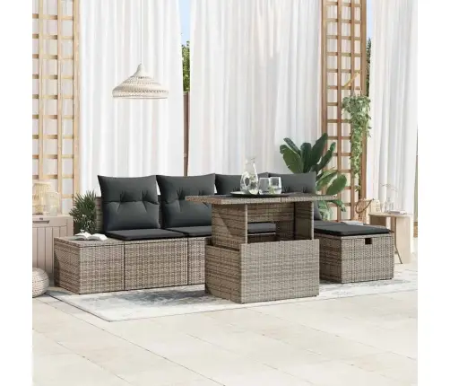 Sodo Sofų Rinkinys 6 Pcs Pilka Poli Ratanas