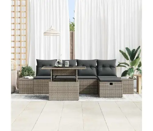 Sodo Sofų Rinkinys 6 Pcs Pilka Poli Ratanas