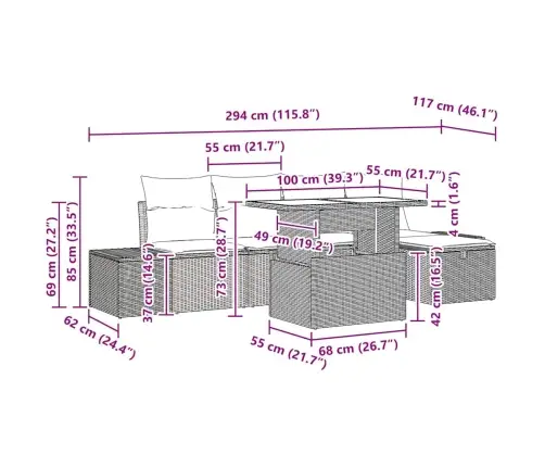 Dārza Dīvānu Komplekts 7 Pcs Bēša 294 X 117 X 69 Cm Vidaxl