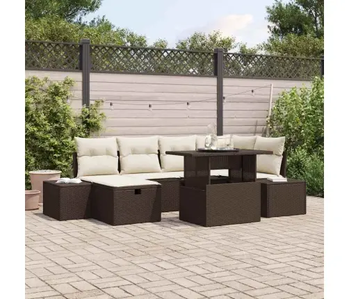 7 Gabalu Dārza Dīvānu Komplekts Ar Spilveniem, Brūns, Poli Rotangpalma Vidaxl