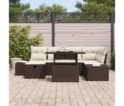 7 Gabalu Dārza Dīvānu Komplekts Ar Spilveniem, Brūns, Poli Rotangpalma Vidaxl