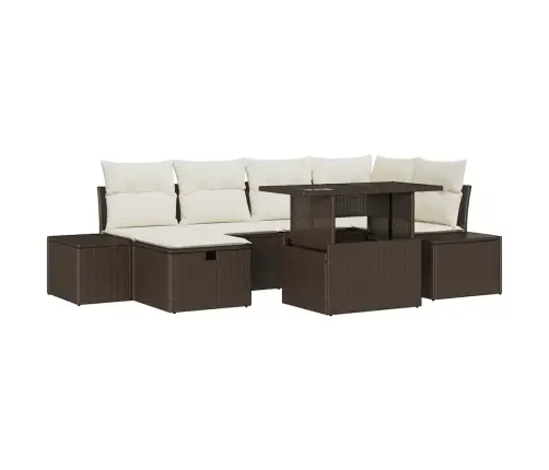 7 Gabalu Dārza Dīvānu Komplekts Ar Spilveniem, Brūns, Poli Rotangpalma Vidaxl