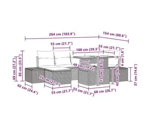7 Gabalu Dārza Dīvānu Komplekts Ar Spilveniem, Brūns, Poli Rotangpalma Vidaxl