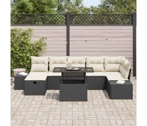 Sodo Sofų Rinkinys Su Pagalve 8 Pcs Juoda Poli Ratanas