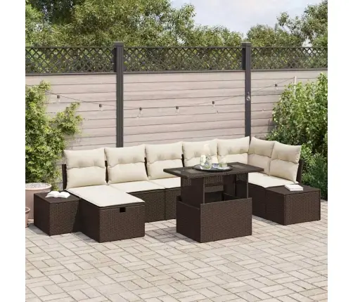 Sodo Sofų Rinkinys Su Pagalve 8 Pcs Ruda Poli Ratanas