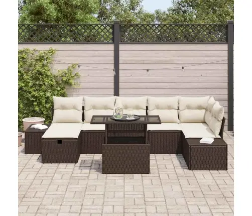 Sodo Sofų Rinkinys Su Pagalve 8 Pcs Ruda Poli Ratanas