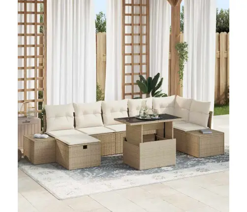 8 Daļīgais Dārza Dīvānu Komplekts Ar Spilveniem Bēšs Poli Rotangpalma Vidaxl