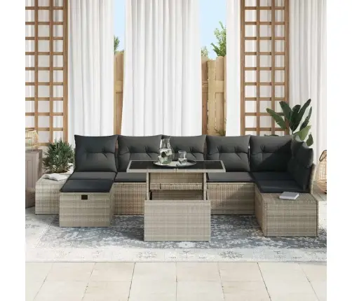 8 Gab. Dārza Dīvānu Komplekts Ar Spilveniem Gaiši Pelēks Poli Rattan Vidaxl