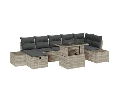 8 Gab. Dārza Dīvānu Komplekts Ar Spilveniem Gaiši Pelēks Poli Rattan Vidaxl