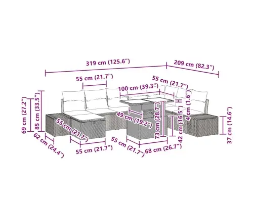 Sodo Sofų Rinkinys 11 Pcs Ruda Poli Ratanas