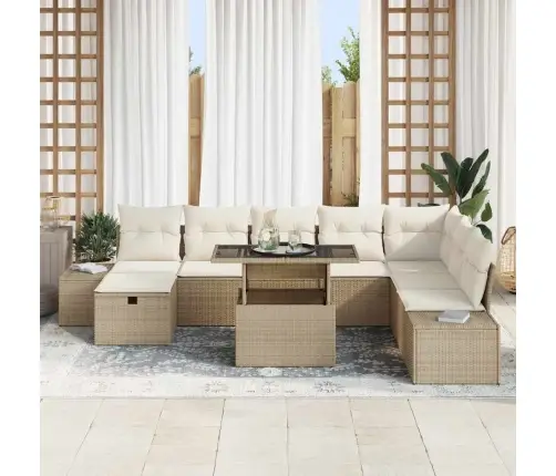 Sodo Sofų Rinkinys 11 Pcs Smėlio Poli Ratanas