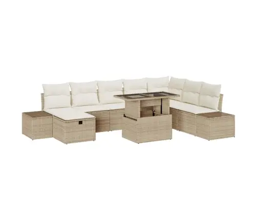 Sodo Sofų Rinkinys 11 Pcs Smėlio Poli Ratanas