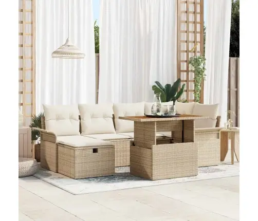 7 Gabalu Dārza Dīvānu Komplekts Ar Spilveniem Bēšs Poli Rotangpalma Vidaxl