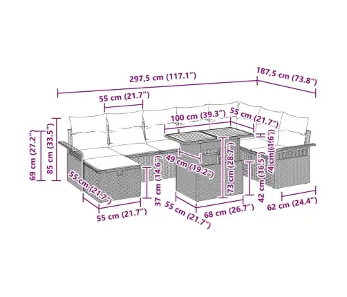 Aia Diivanikomplekt Padjaga 9 Pcs Beež Polürooster