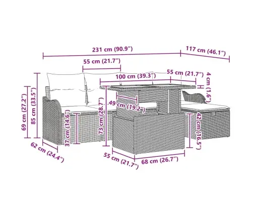 6 Gabalu Dārza Dīvānu Komplekts Ar Spilveniem Pelēkā Poli Rotangpalmas Vidaxl