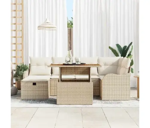 7 Gabalu Dārza Dīvānu Komplekts Ar Spilveniem Bēšs Poli Rotangpalma Vidaxl