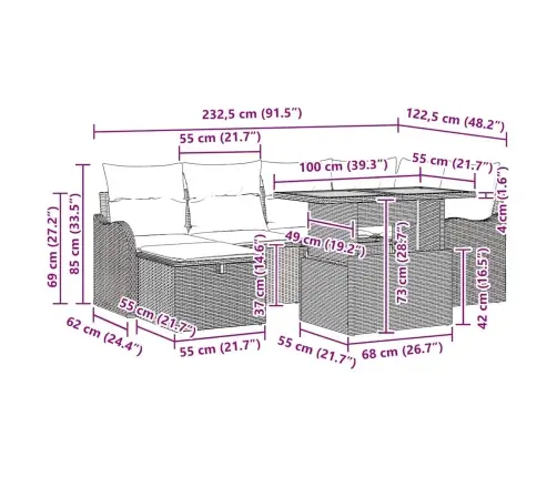 7 Gabalu Dārza Dīvānu Komplekts Ar Spilveniem Bēšs Poli Rotangpalma Vidaxl