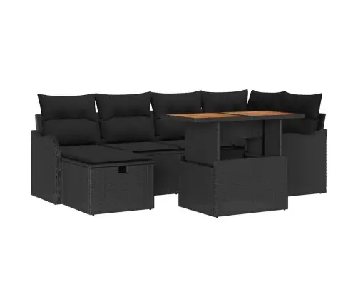 Dārza Dīvānu Komplekts Ar Spilvenu 7 Pcs Melna Poliratāns Vidaxl