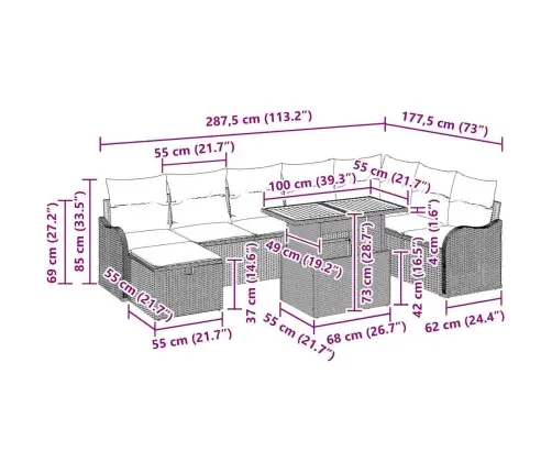 9 Daļu Dārza Dīvānu Komplekts Ar Spilveniem Melnā Poli Rotangpalmas Vidaxl