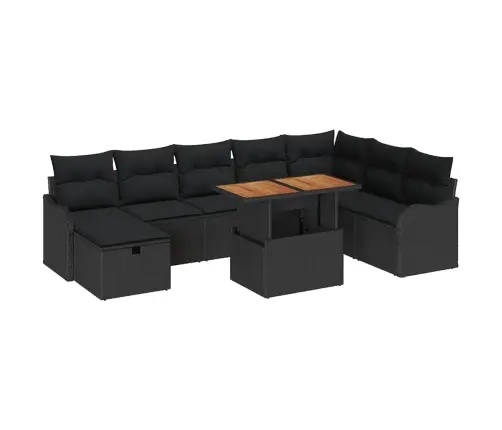 Dārza Dīvānu Komplekts Ar Spilvenu 9 Pcs Melna Poliratāns Vidaxl