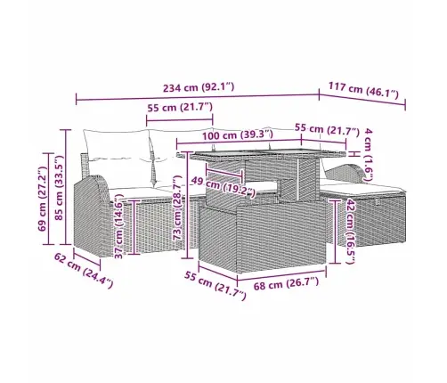 Aia Diivanikomplekt Padjaga Ladustamisega 6 Pcs Beež Polürotang