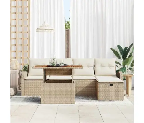 Sodo Sofų Rinkinys Su Pagalve 6 Pcs Smėlio Poli Ratanas