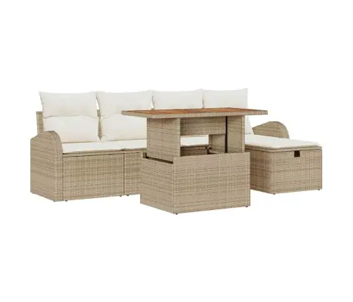 Sodo Sofų Rinkinys Su Pagalve 6 Pcs Smėlio Poli Ratanas