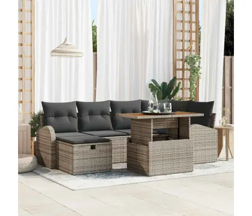 7 Daļu Dārza Dīvānu Komplekts Ar Spilveniem Pelēks Polirotangus Vidaxl