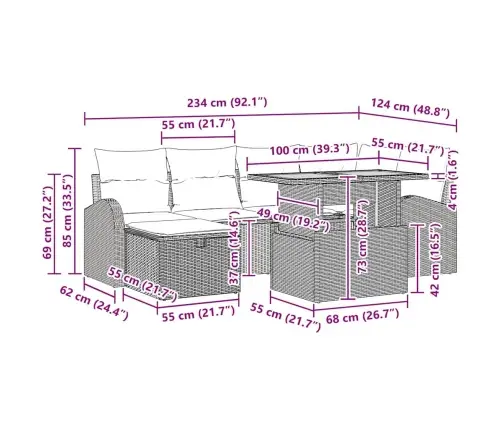 7 Daļu Dārza Dīvānu Komplekts Ar Spilveniem Pelēks Polirotangus Vidaxl
