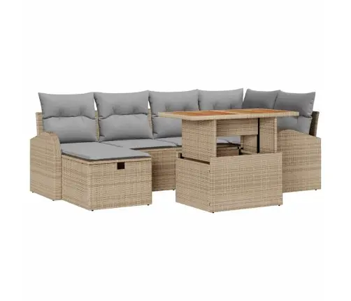 7 Gabalu Dārza Dīvānu Komplekts Ar Spilveniem Bēša Poli Rattan Vidaxl