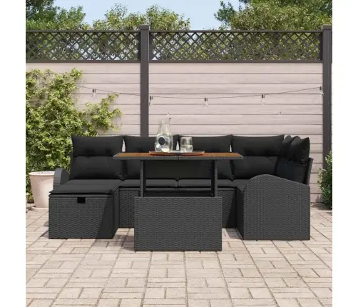 Dārza Dīvānu Komplekts Ar Spilvenu 7 Pcs Melna Poliratāns Vidaxl