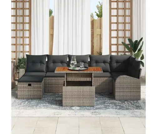 8 Daļu Dārza Dīvāna Komplekts Ar Spilveniem Pelēkā Polietilēna Rotangpalma Vidaxl