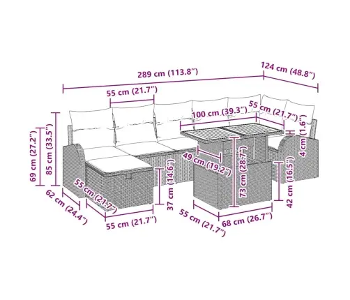 8 Daļu Dārza Dīvāna Komplekts Ar Spilveniem Pelēkā Polietilēna Rotangpalma Vidaxl