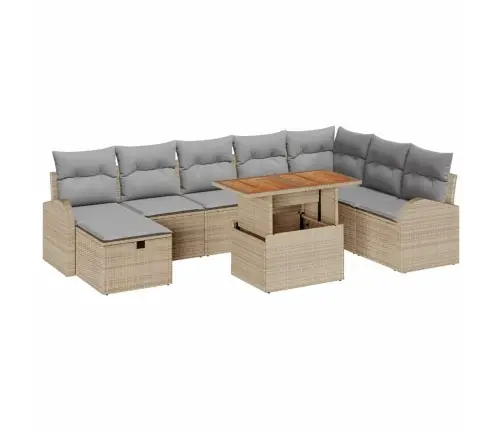 9 Gabalu Dārza Dīvānu Komplekts Ar Spilveniem Bēšs Poli Rotangpalma Vidaxl