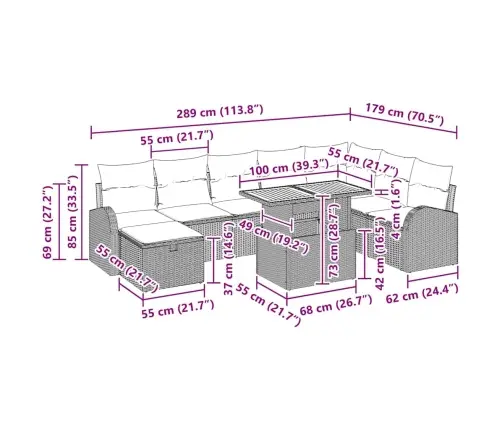 Aia Diivanikomplekt Padjaga Ladustamisega 9 Pcs Must Polürotang