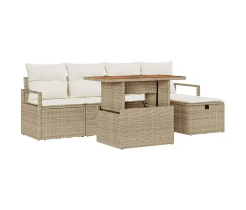 6 Daļu Dārza Dīvānu Komplekts Ar Spilveniem Bēšā Poli Rotangpalma Vidaxl