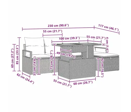 Dārza Dīvānu Komplekts Ar Spilvenu 6 Pcs Melna Poliratāns Vidaxl