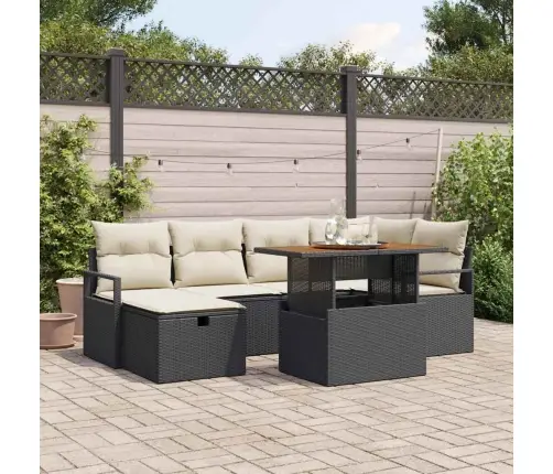 7 Daļu Dārza Dīvānu Komplekts Ar Spilveniem Melnā Poli Rotangpalma Vidaxl