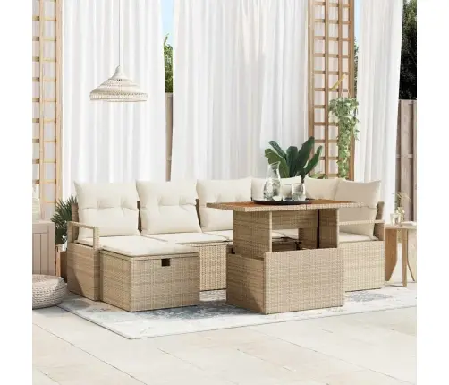 7 Daļu Dārza Dīvānu Komplekts Ar Spilveniem Bēšā Poli Rotangpalma Vidaxl